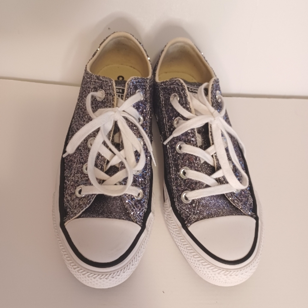 Converse All Star Chuck Taylor Black Glitter Low Top Sneakers Women's 6 Like New - Picture 3 of 13